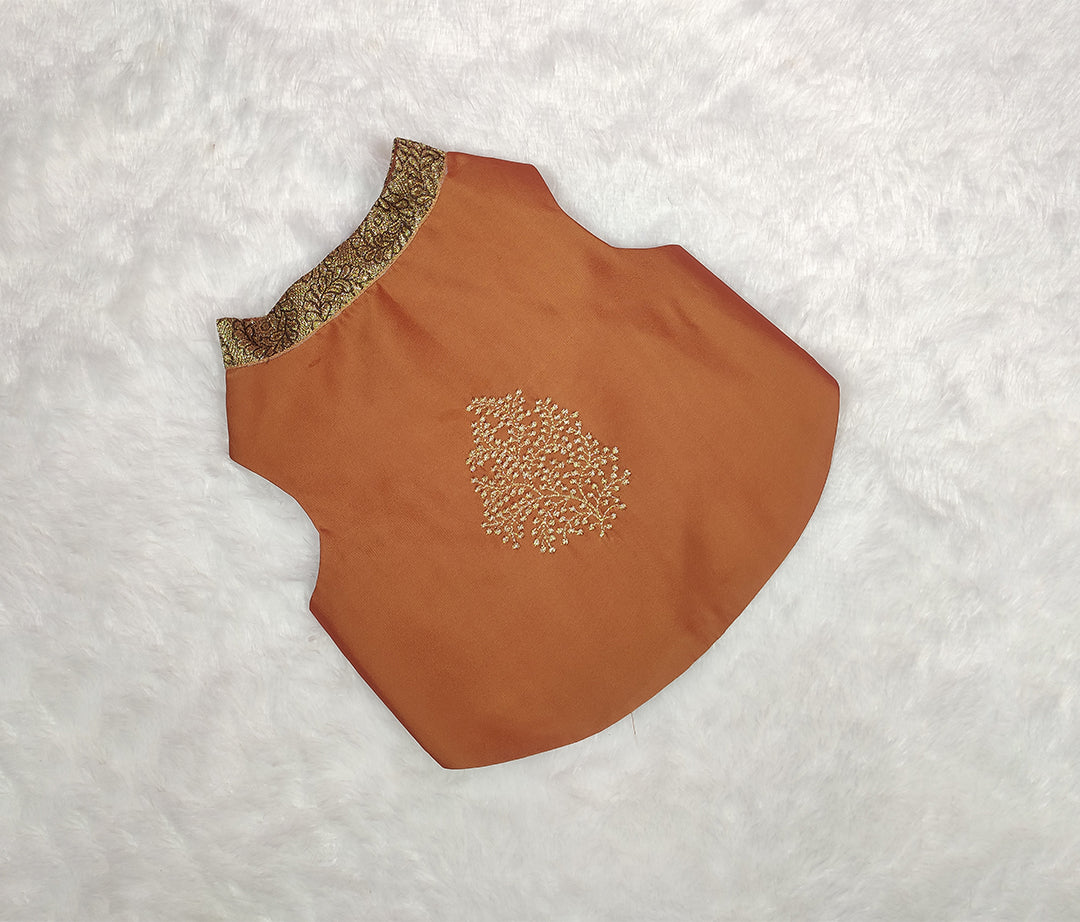 Silk Zari Embroidery Work Rust Jacket From Floobie Tails
