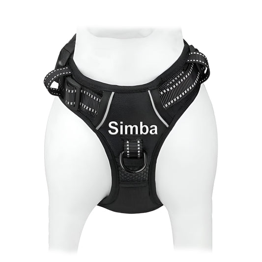 No Pull Padded Reflective Strap Personalized Dog Harness With Leash Black