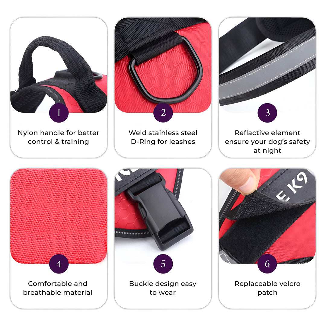 No Pull Reflective Personalized Dog Harness Red
