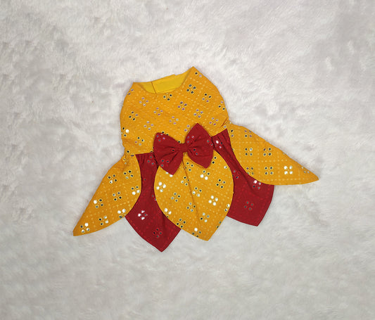 Mirror Work Red Yellow Petal Frock From Floobie Tails