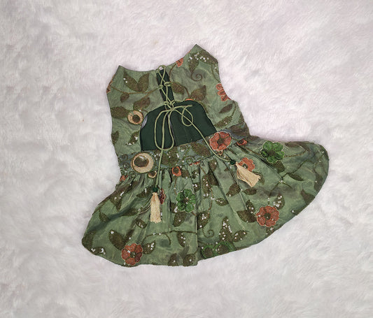 Organza Embroidery Work Olive Green Frock From Floobie Tails