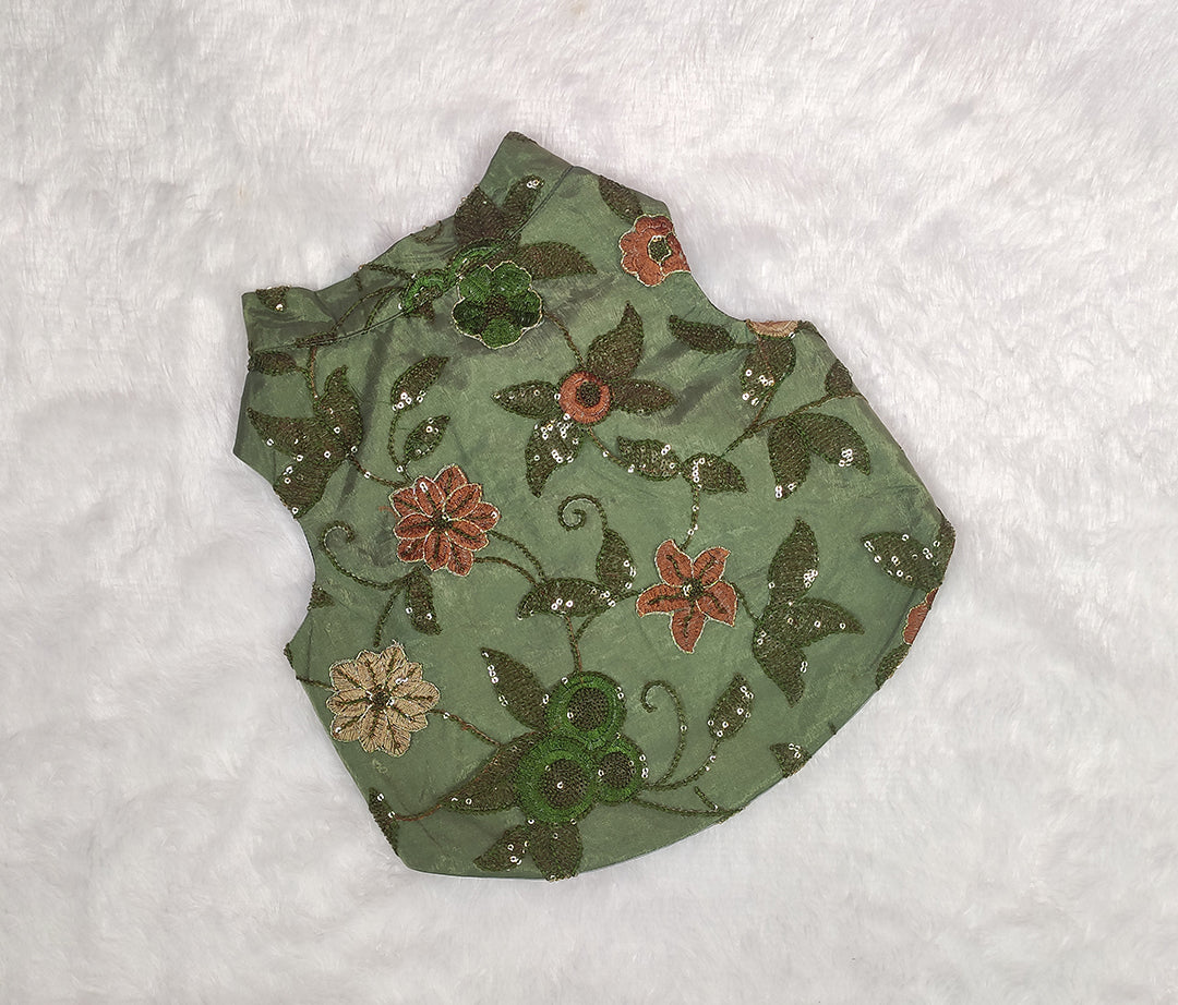 Organza Embroidery Work Olive Green Jacket From Floobie Tails