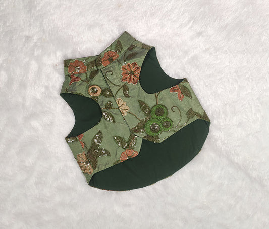 Organza Embroidery Work Olive Green Jacket From Floobie Tails