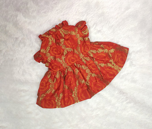 Orange Brocade Ruffle Frill Frock From Floobie Tails