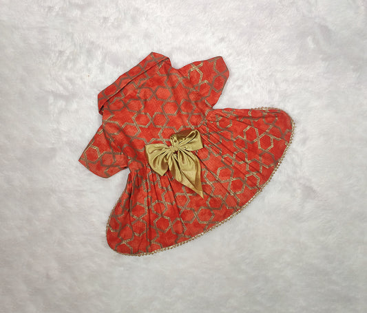 Kota Doria Shirt Collar Orange Frock From Floobie Tails