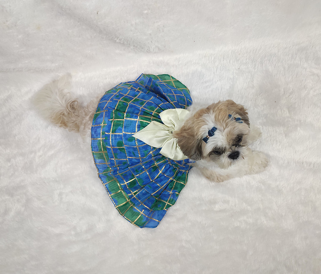 Kota Doria V-Neck Checkered Blue Frock From Floobie Tails