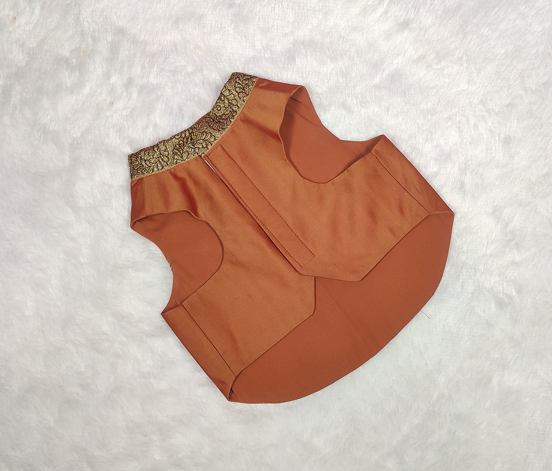 Silk Zari Embroidery Work Rust Jacket From Floobie Tails