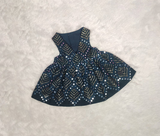 Georgette Embroidery Mirror Work Turquoise V-Neck Frock From Floobie Tails