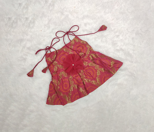 Pink Brocade Halter Neck Frock Frock From Floobie Tails