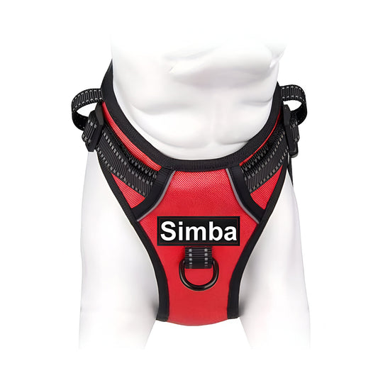 No Pull Padded Reflective Strap Personalized Dog Harness With Leash Red